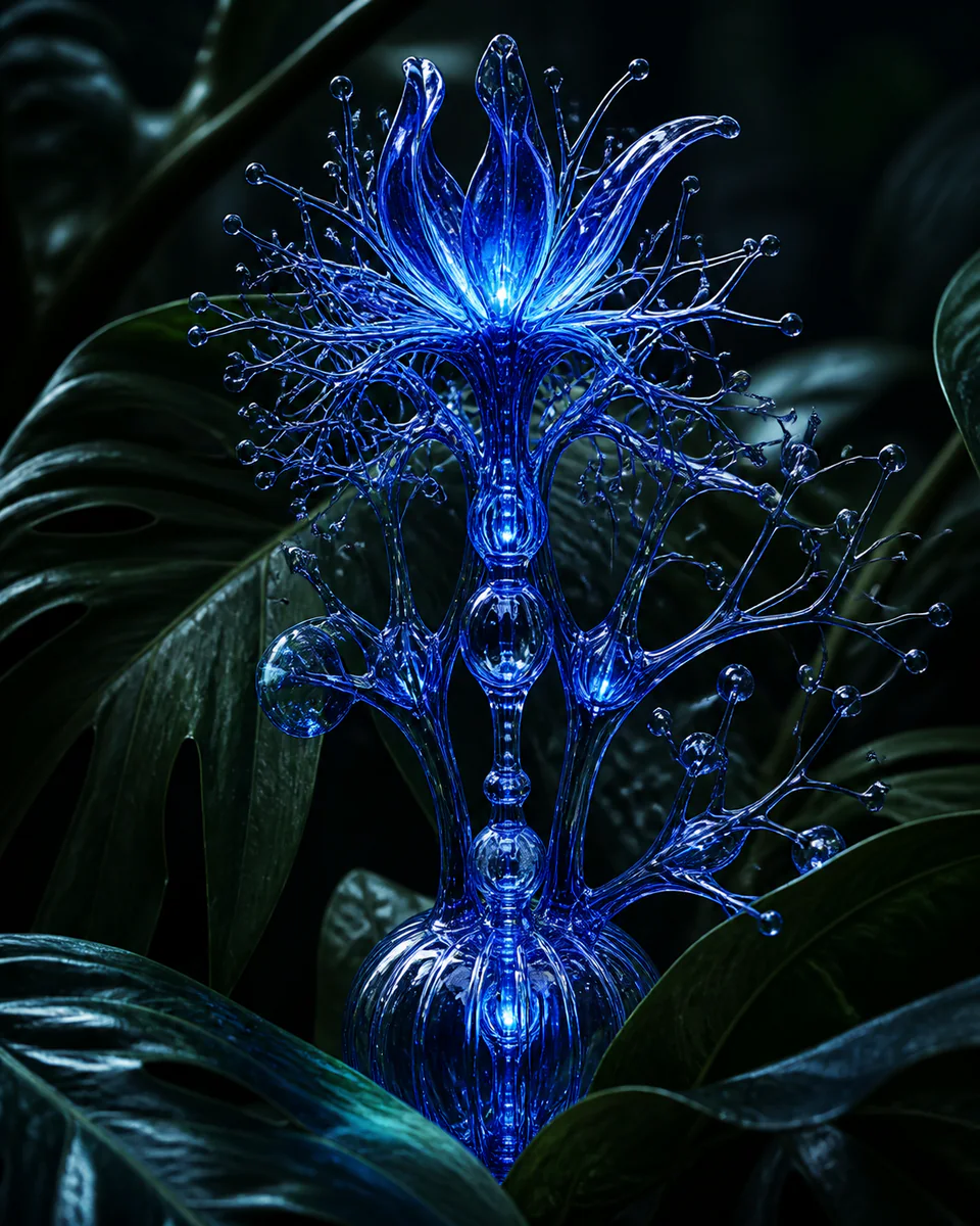 Blue botanical form generated locally